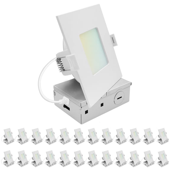 LUXRITE 4 In. LED Square ECO Backlit Mini Panel Light, 5CCT 2700K-5000K, 1000LM 11W 100 Beam Dimmable ETL Rated 24 Pack