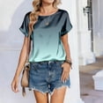 thumbnail image 5 of JoveMarine Women's Loose Fit Short Sleeve Top with Gradient Print Round Neck Casual Blouse Relaxed Summer Top for Daily Wear Cyan L, 5 of 7