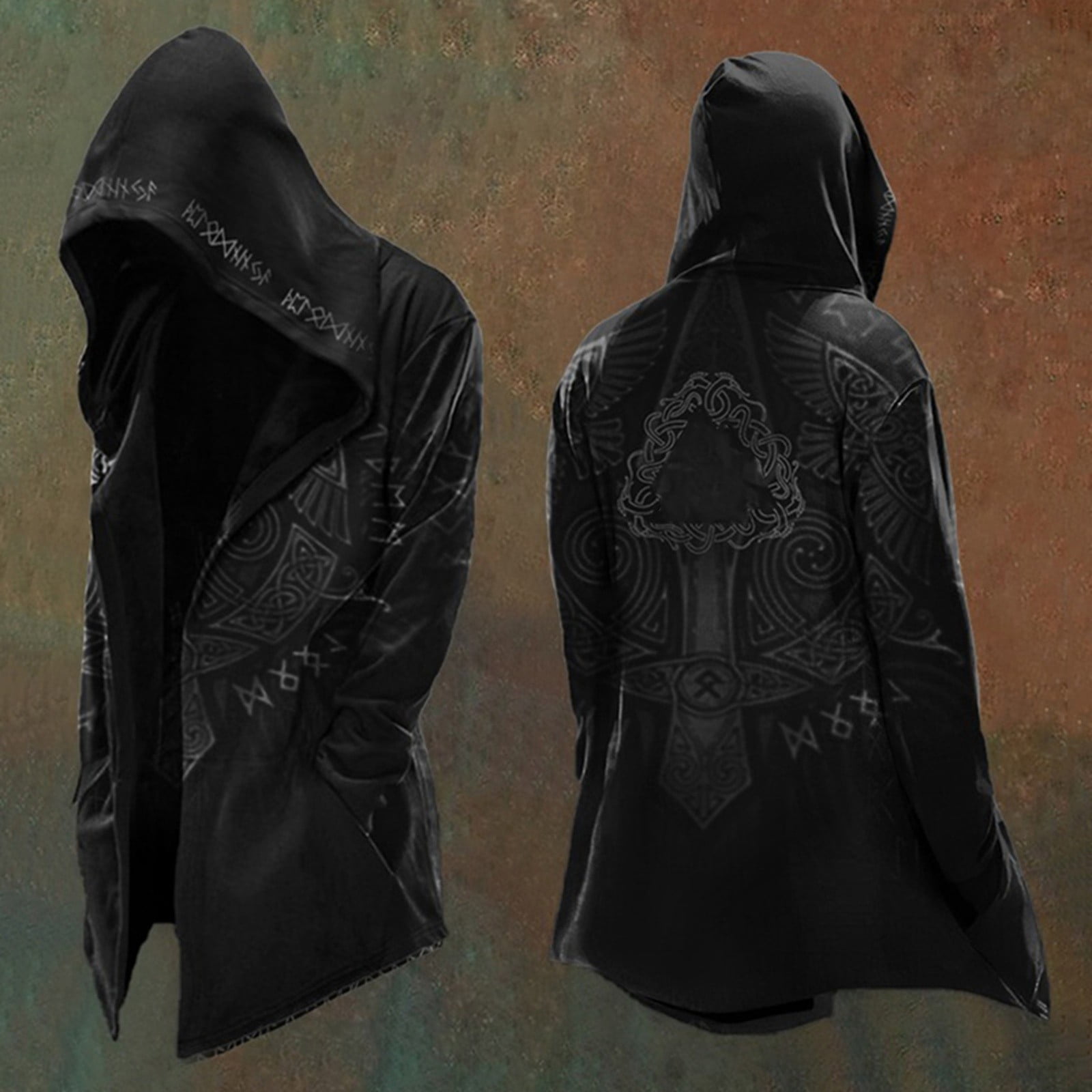 Men's Jackets Norse Mythology Mens Jacket with Hood Long Sleeve Cardigan Coat Relaxed Fit Streetwear Men Jacket Winter