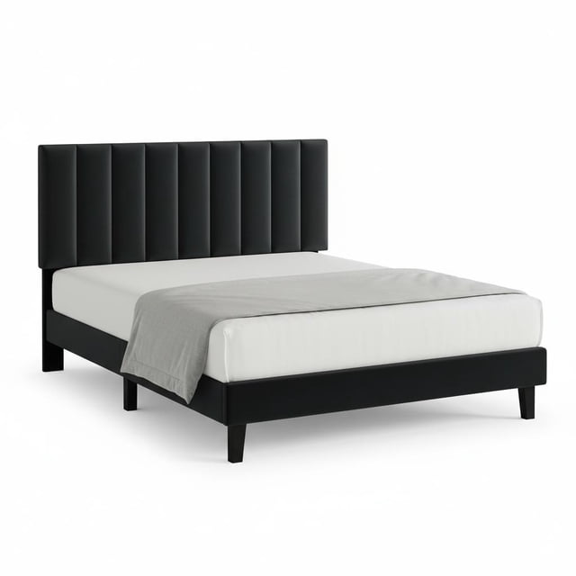 White Upholstered Platform Bed Frame with Adjustable Tufted Headboard, Suede Fabric, Sturdy Wooden Slats, No Box Spring Needed, Easy Assembly - Full Size, White