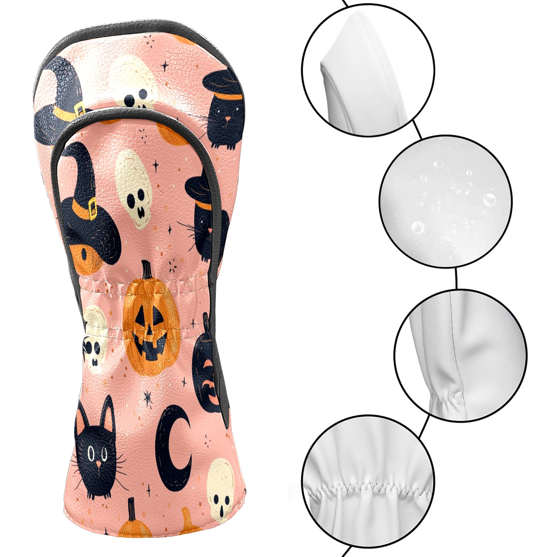 Golf Club Covers PU Leather Waterproof Head Covers for Fairway Woods Hybrids Halloween Pattern Unisex Fits Most Brands