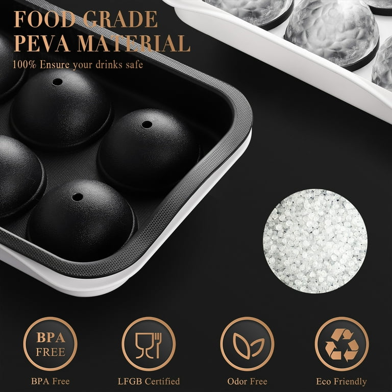 Large Plastic Round Sphere Ice Cube Mold Tray | BPA Free Bourbon Ice Ball  Maker for Whiskey, Cocktails | Includes Dust Free Ice Bin and Spoon | Great