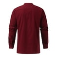 thumbnail image 3 of XFLWAM Mens Casual Linen Cotton Long Sleeve Lace Up T Shirts Retro Solid Color Henley Shirts Wine XXL, 3 of 4