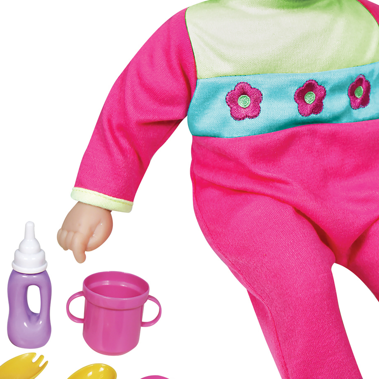 Lissi: 15" Moving Face Baby Doll - Pink-Green-Blue- Floral - Interactive Doll & Feeding Care Accessories, Sucks On Pacifier & Makes Noises, Kids 2+