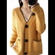 thumbnail image 3 of Suéter de Larga con Bloques de Color para Mujer, Abrigo Informal de Otoño con Botones y Bolsillo Amarillo XL, 3 of 8