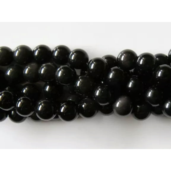 K-KED 15" 8mm Round Natural Gemstone Beads - Black Obsidian