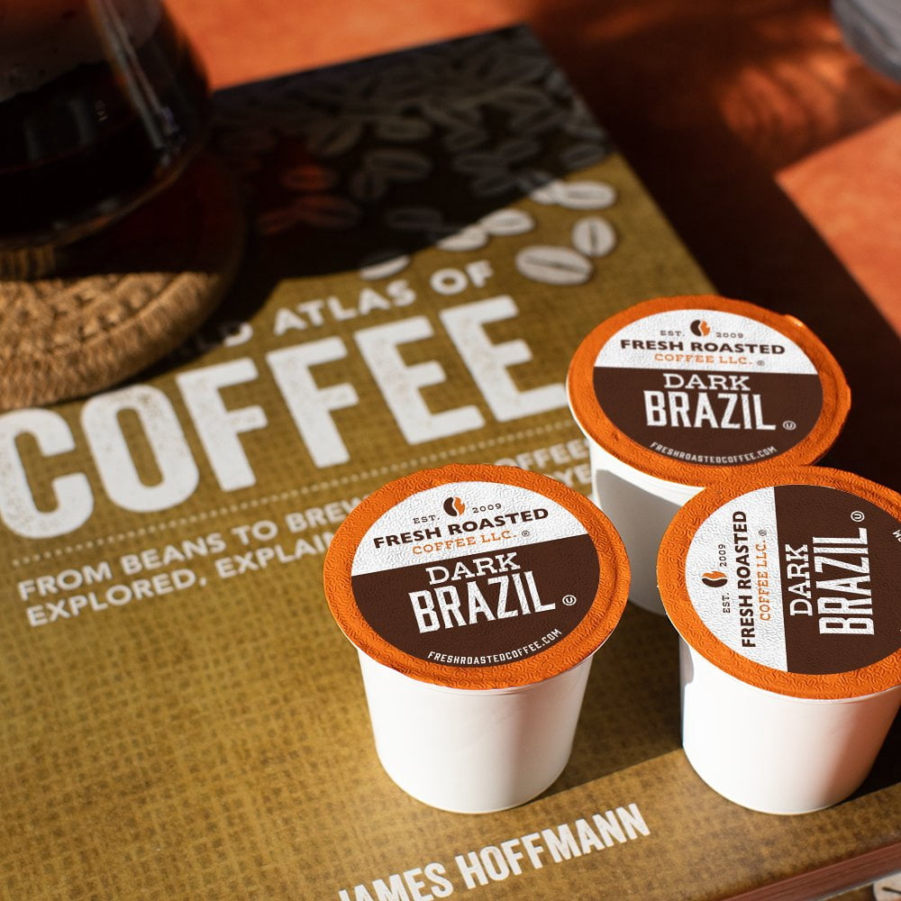 Fresh Roasted Coffee, Dark Brazil Coffee Pods, Medium-Dark Roast, K-cup Compatible, 72 Count