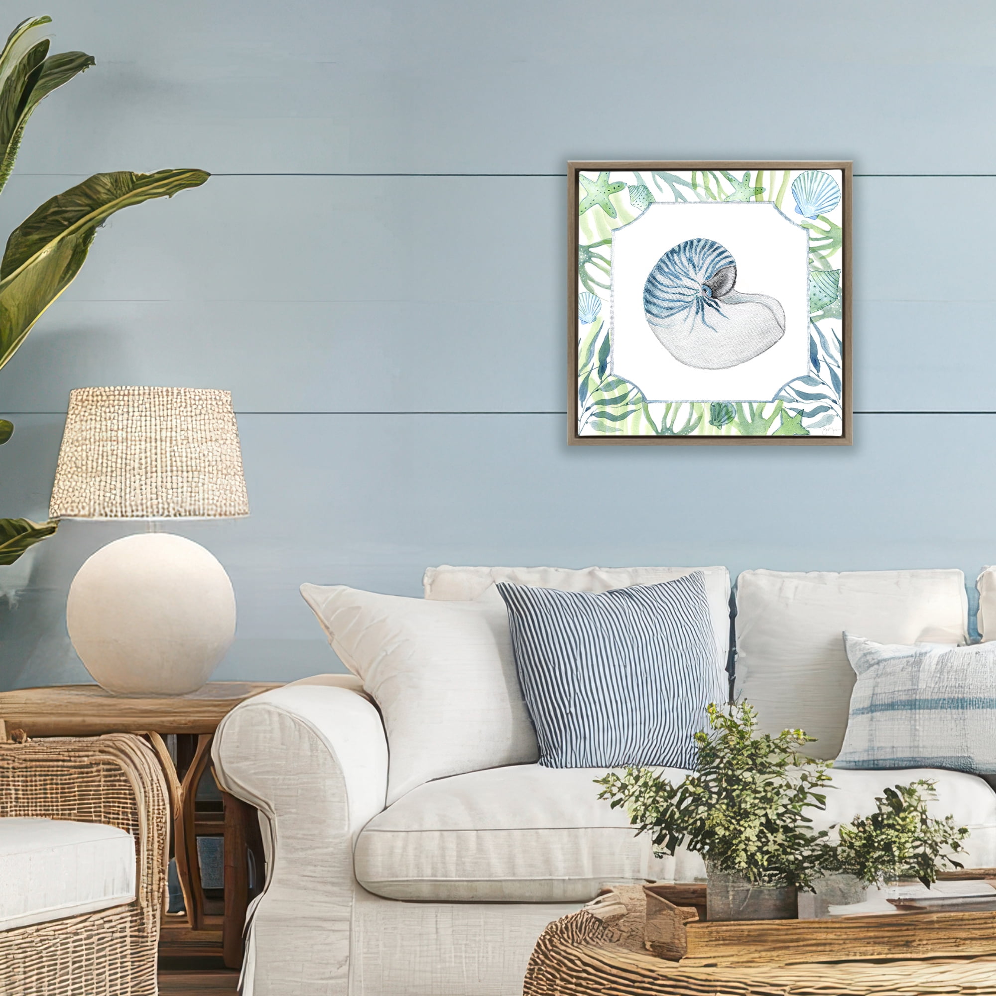 Stupell Industries Seaweed & Seashells Aquatic Brown Framed Floater Canvas Wall Art, design by Janet Tava
