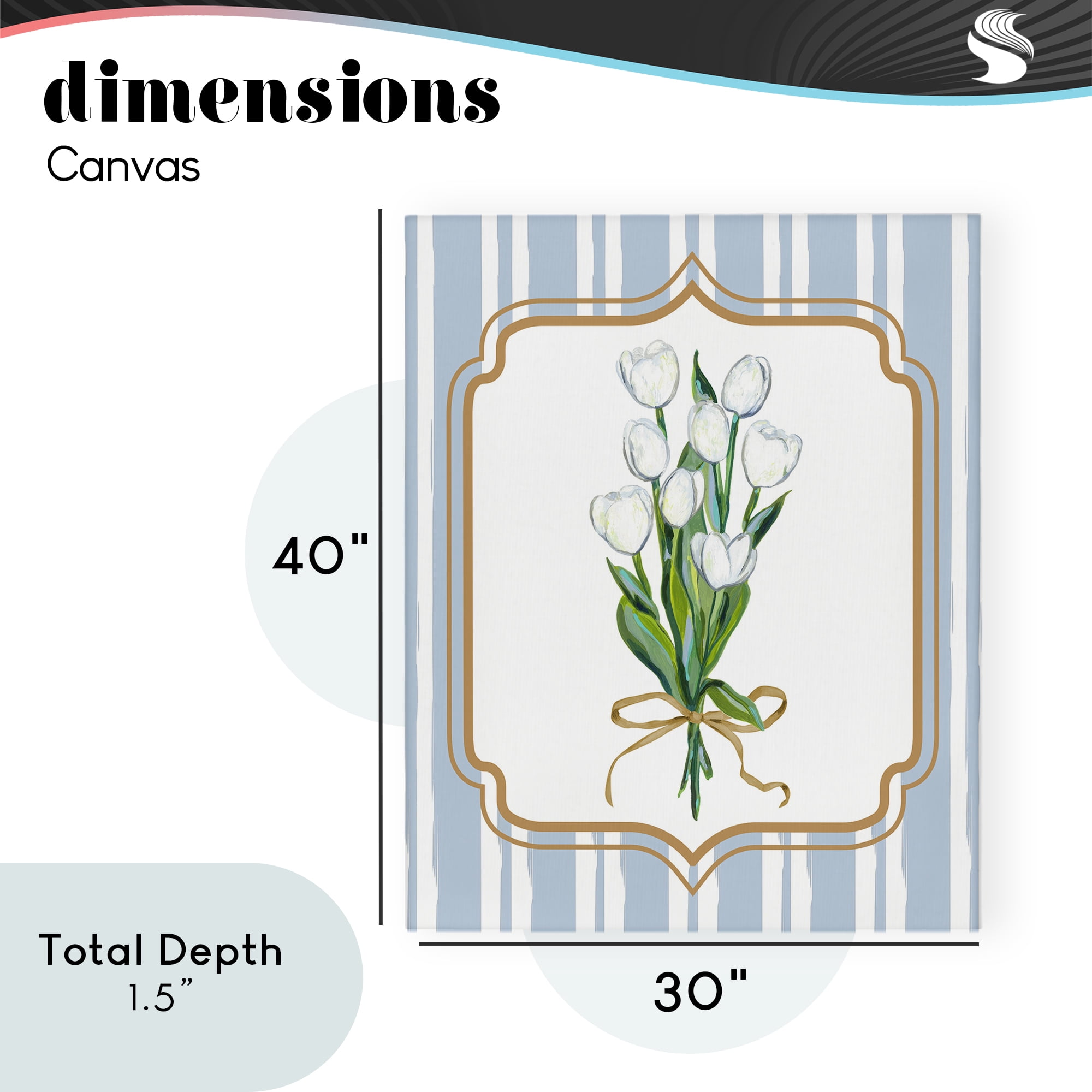 White Tulip Bouquet & Stripes Canvas Wall Art, design by Adonna Ebrahimi