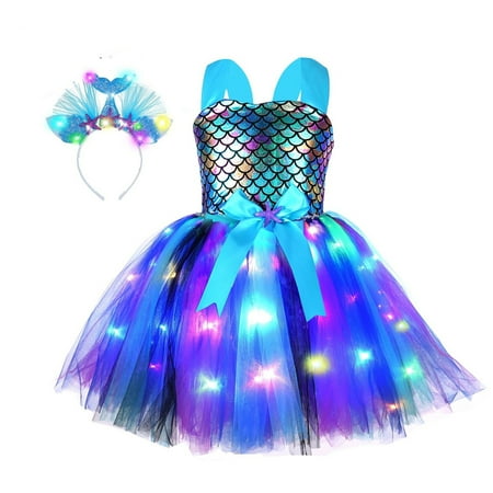 

Kids Child Baby Girls LED Light Princess Pageant Dress Sleeveless Carnival Party Tulle Tutu Dresses With Headband 2PCS Set Baby Outwear