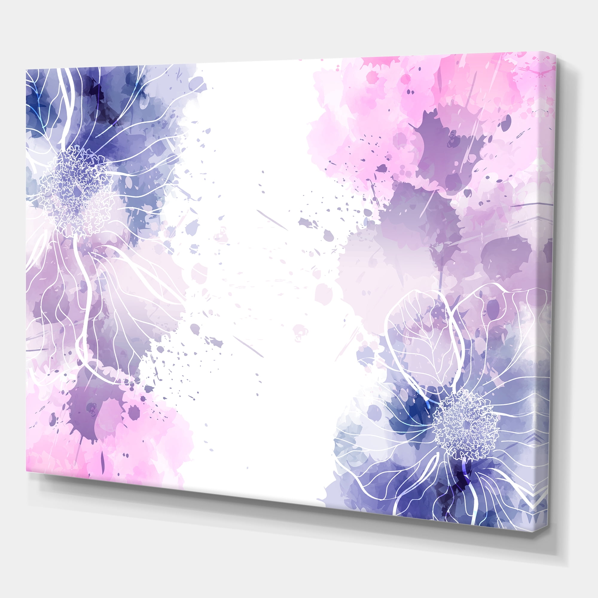 Designart ' Pink and Purple Abstract With Colorful Splashes I ' Modern Canvas Wall Art Print