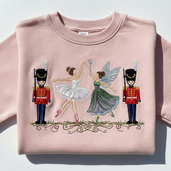 Embroidered Nutcracker Soldier Ballerina Sweatshirt, Sugar Plum Fairy Ballet Crewneck, Christmas Dance Embroidered Shirt, Toy Soldier Top