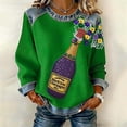 thumbnail image 2 of Craaazy Mardi Gras Shirts for Women Long Sleeve Casual Round Neck Carnival Printed Loose Denim Patchwork Printing Fashion Clothes Gifts, 2 of 4