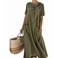thumbnail image 2 of Robe Maxi Évasée Élégante à Manches Courtes avec Poche à Ruban pour Femmes, Coupe Ample Décontractée, Robe d'Été Verte P, 2 of 7