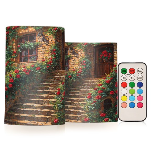BZSMCE Flameless Candles LED Lights Stone Steps with Red Roses Creativity Battery Candles