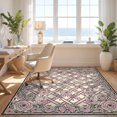 thumbnail image 3 of Design&I 8'x10' Washable Area Rug Snag-Free Coquette Vintage Rosette Border Ribbon Lattice Delicate Pink Flowing Dynamic for Dining Room, Large Office, Lounge, 3 of 7