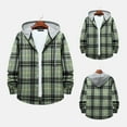 thumbnail image 2 of IROINNID Shacket for Men Button Down Leisure And Winter Long Sleeve Solid Color Shirt Top Plaid Hooded Shirt,Green, 2 of 9
