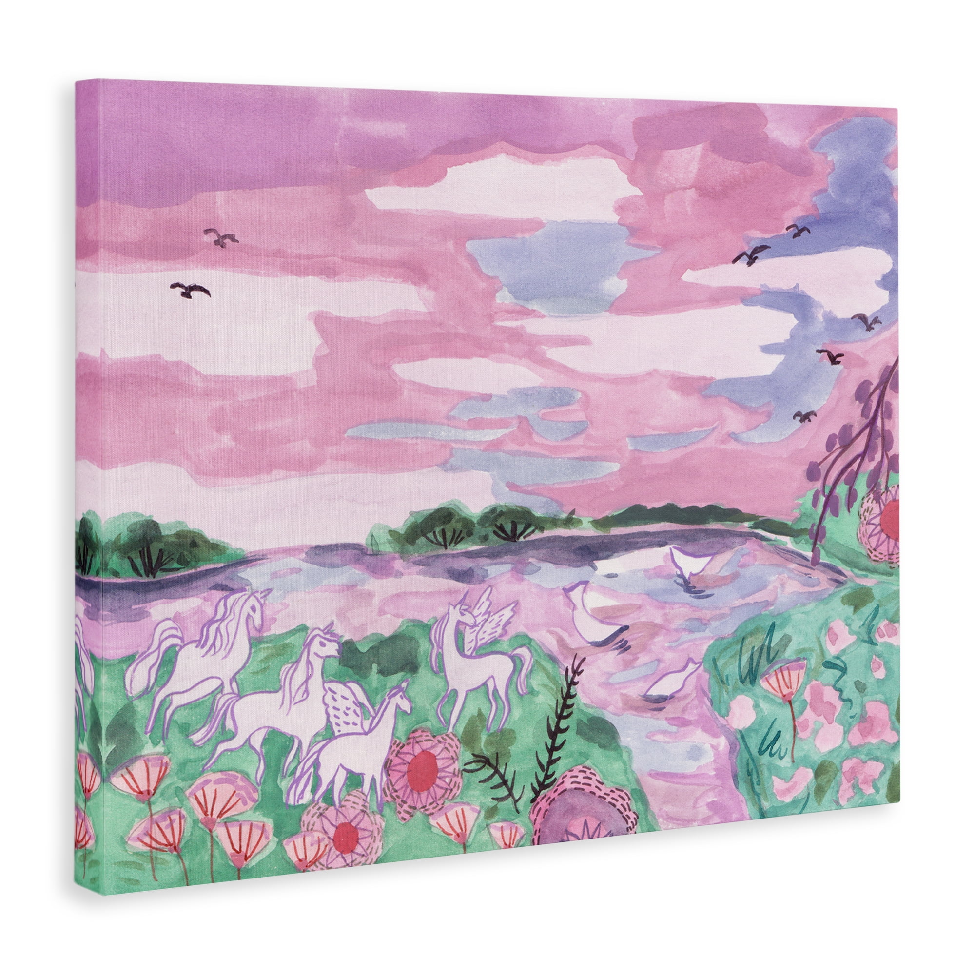 Stupell Industries Pastel Unicorns Landscape Fantasy & Sci-Fi Painting Wrapped Canvas Art Print Wall Art, 30 x 24