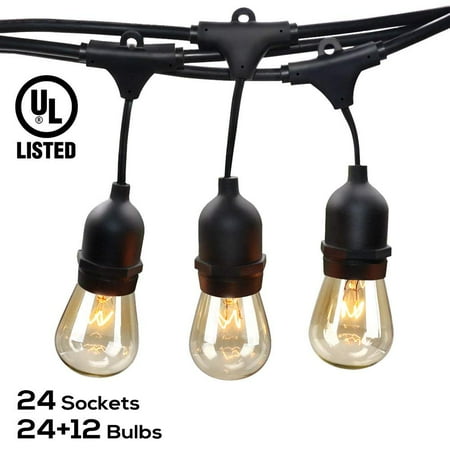 Ex Outdoor Lights - TORCHSTAR 50 inch Outdoor Weatherproof Commercial String Lights, Party, Restaurant, Garden, Patio Lights, 24 Sockets, 36 Bulbs Included