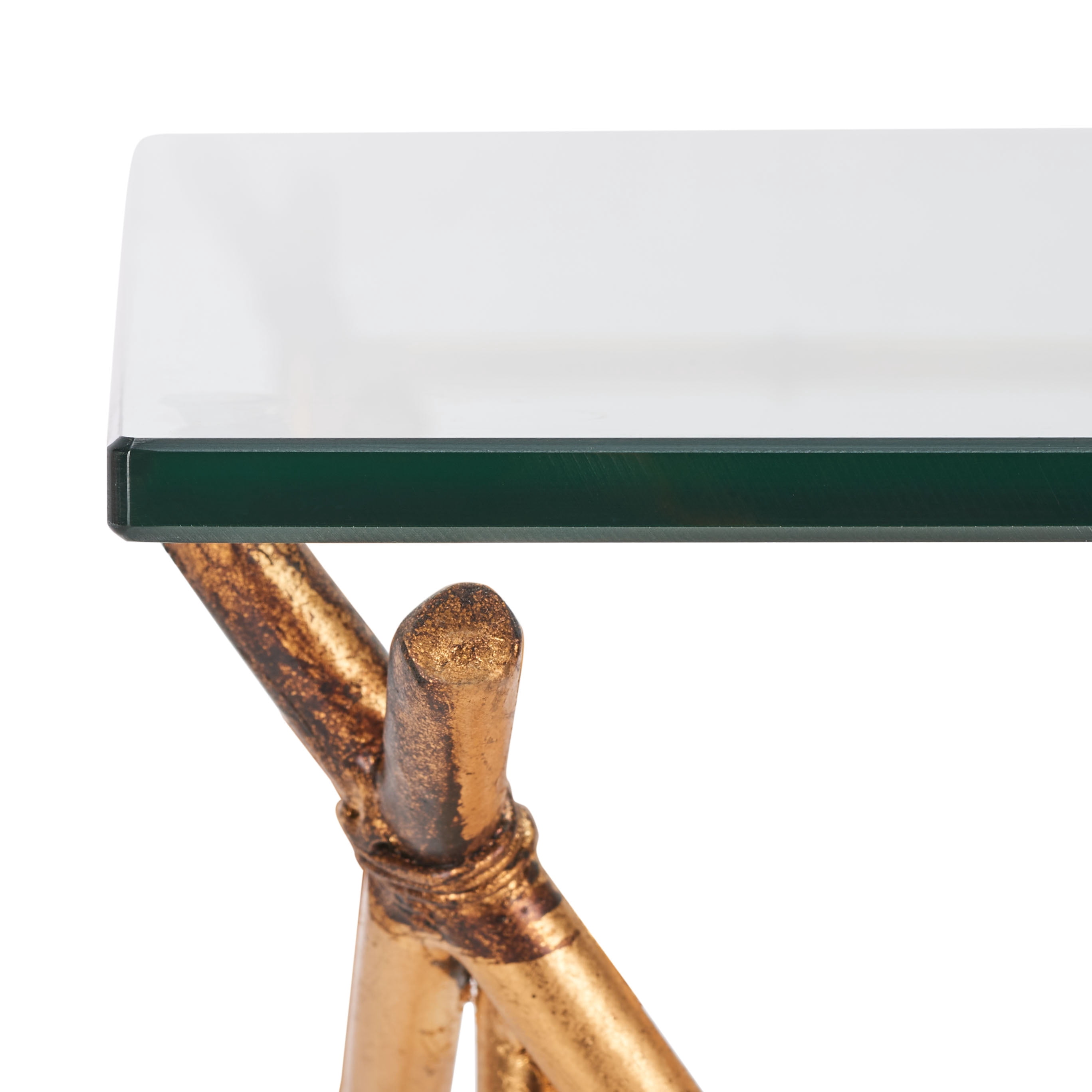 SAFAVIEH Mark 23.2 in. H Cross Accent Table, Clear Glass Top/Gold Legs