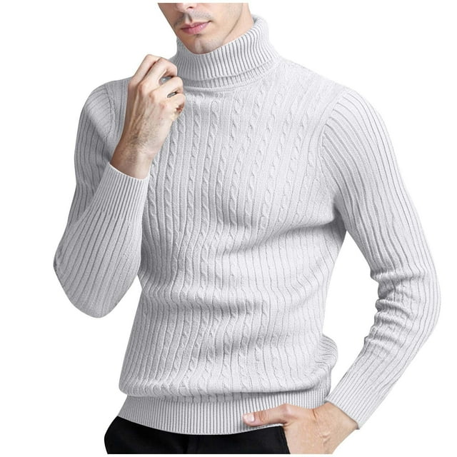 JMYHOAM Chandails pour Hommes Chandail Tricoté Uni Chandail de Base Chandail Torsadé Décontracté à Manches Longues Col Roulé, m-TTTG