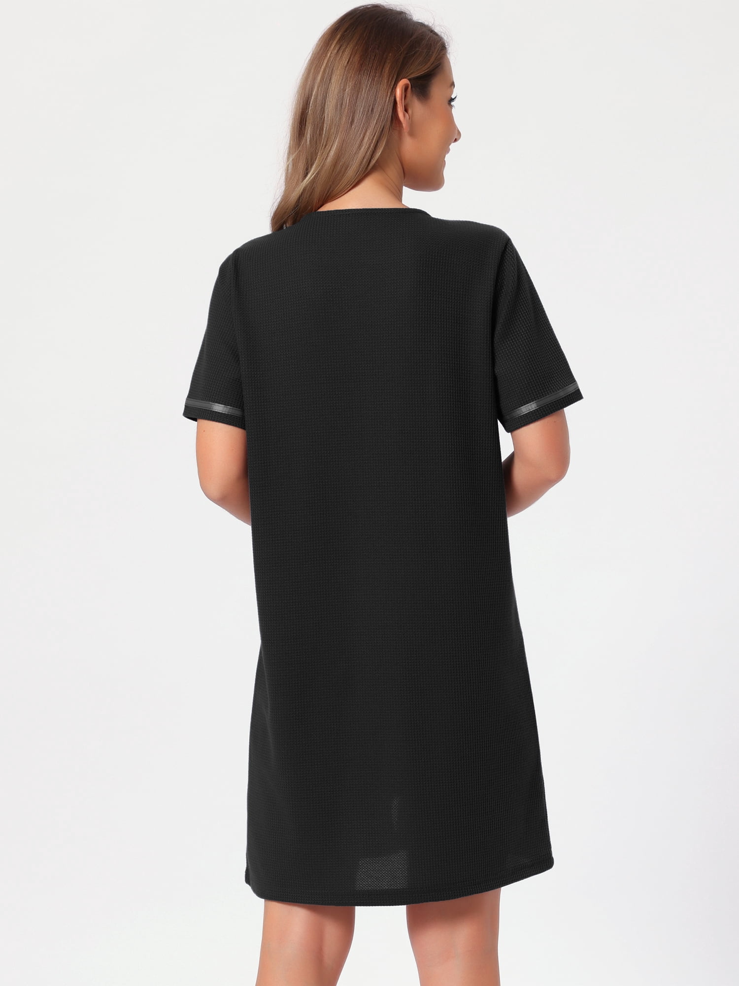 DARING DIVA Women's Lightweight Short Zipper Waffle Bathrobe with Pockets M Black