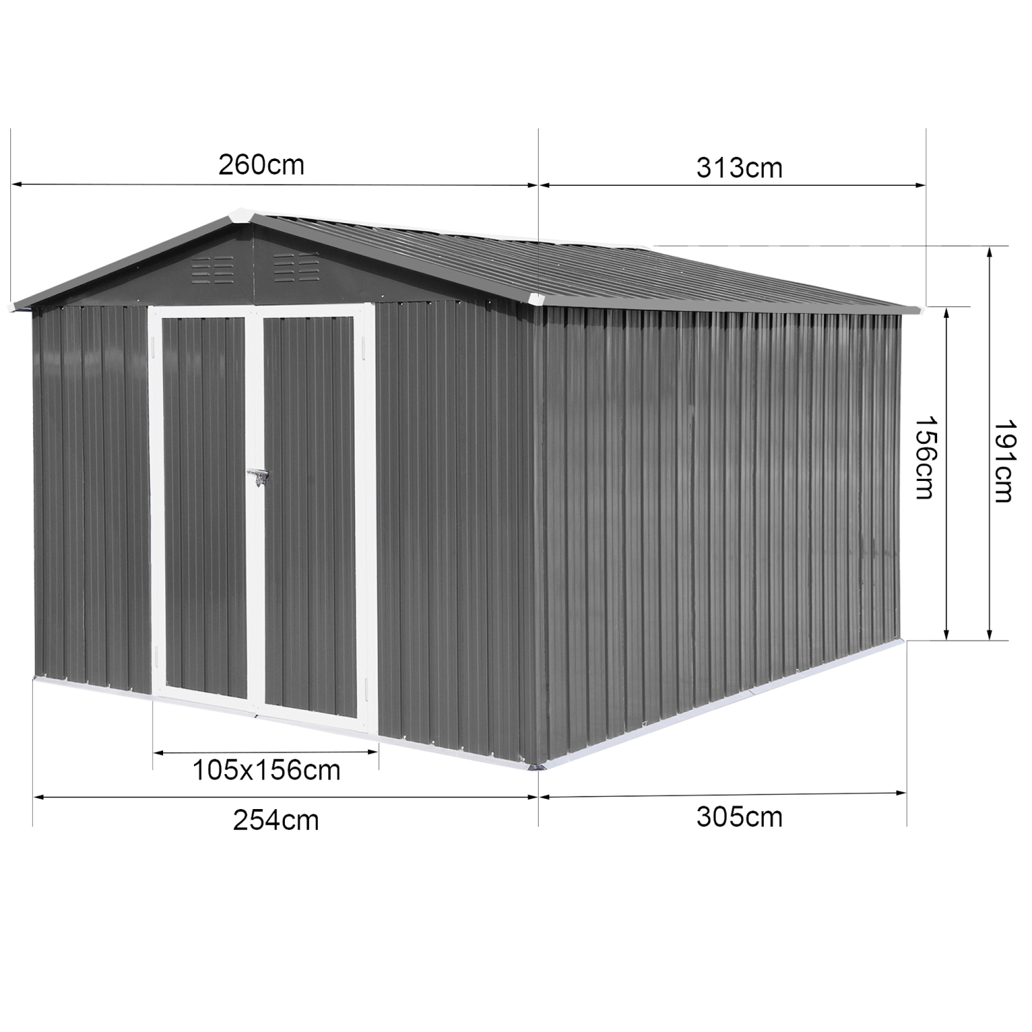 LoLado 10x8 FT Outdoor Metal Storage Sheds, Garden Sheds Waterproof with Lockable Doors, for Backyard, Lawn, Grey
