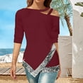 thumbnail image 2 of YOTMKGDO Off The Shoulder Top, Sparkly Tops for Women, New Off The Shoulder Irregular Sequin Long Sleeved Casual Top Round Neck T Shirt Fashion, Red Tops for Women, XL, 2 of 5