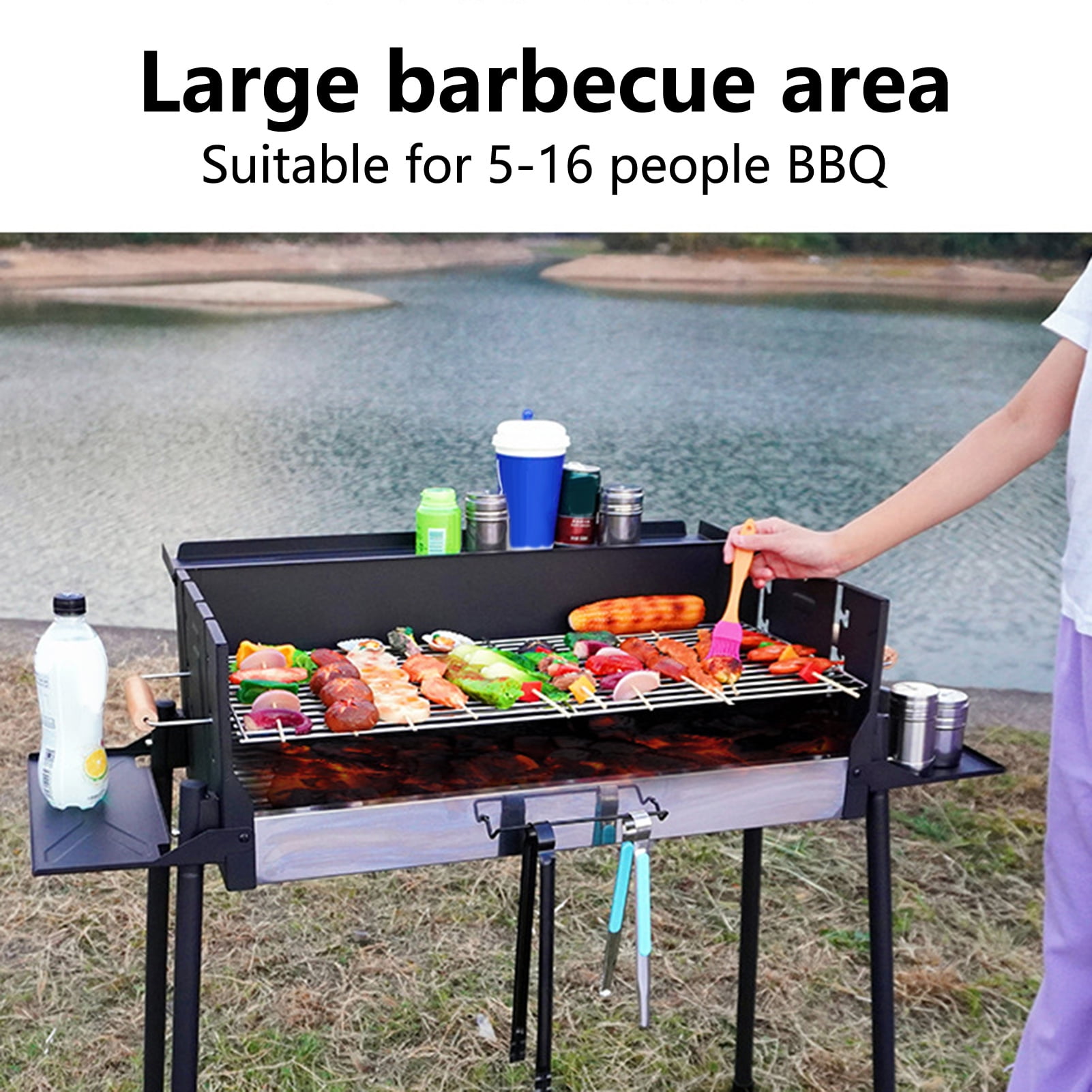 ZNNT BBQ Charcoal Grill Foldable Outdoor Barbecue Tool for Patio Backyard Black