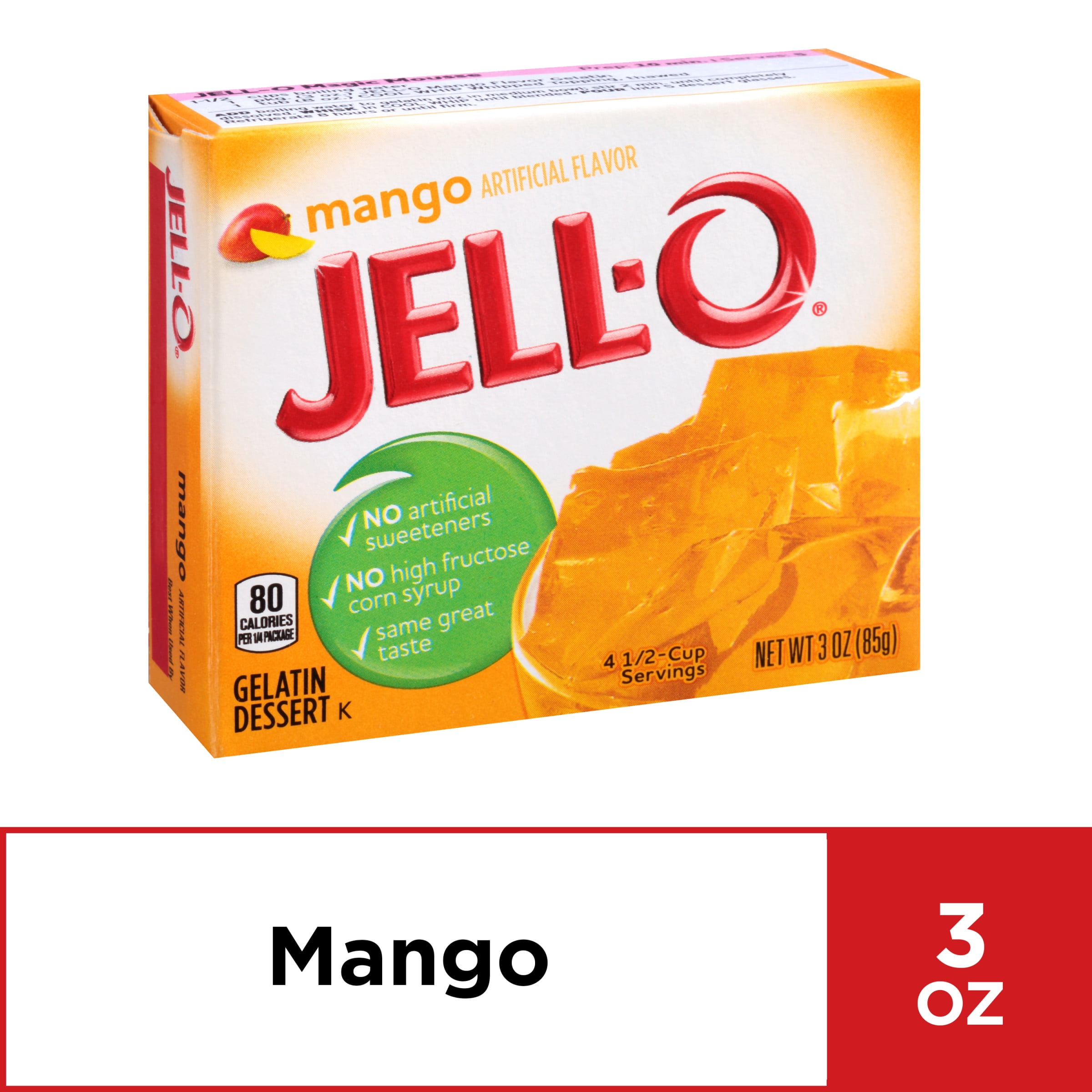 JellO Mango Instant Gelatin Mix, 3 oz Box