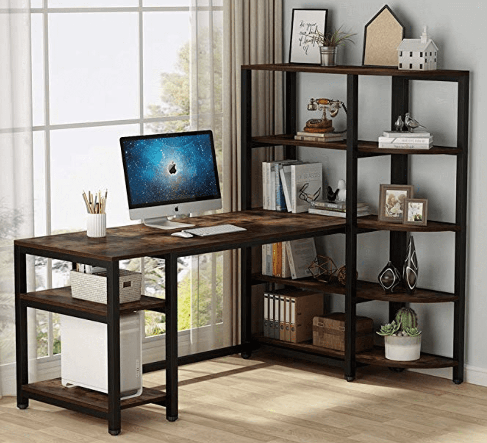 67" Large Office Desk US Details about   Industrial Computer Desk with 5 Tier Storage Shelves 