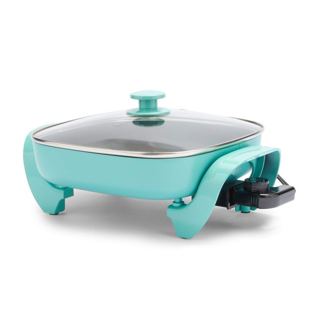 GreenLife 12" 5QT Square Electric Skillet, Glass Vented Lid, Ceramic PFAS-Free Nonstick Interior, Adjustable Temperature Control, Cool Touch Handles,