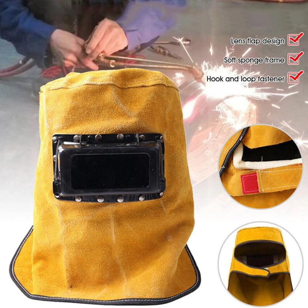 1Pc Welding Mask Solar Auto Darkening Filter Lens Welder Cow Leather Welding Helmet Mask Hood Cap For Welding Protection