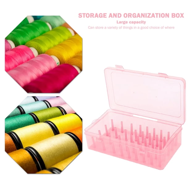 Caja De Hilos De Coser Caja de almacenamiento de bobinas de 42 ejes, caja de almacenamiento de hilo doméstico, costura DIY (rosa)