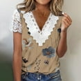 thumbnail image 1 of ICHUANYI Clearance Women Fashion Summer Sexy Fold Printed Regular Women Short Sleeves V Neck Button Top(Khaki, XL) ICHUANYI WER2023081008525, 1 of 5