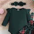 thumbnail image 5 of CAICJ98 Baby Girl Clothes Fall Winter Outfit Long Sleeve Ruffle Romper Plaid Skirt Bow Headband 3 Pcs Set (Green,9-12 Months), 5 of 8