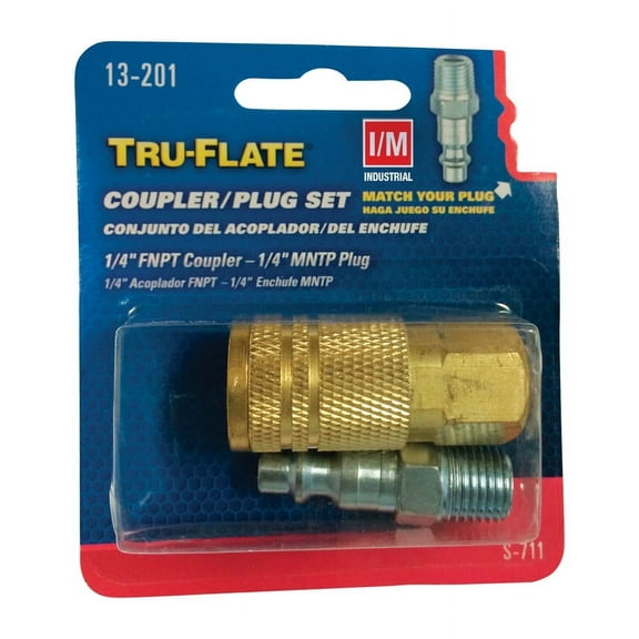 1 Pc, Tru-Flate Brass/Steel Air Coupler And Plug Set 1/4 In. Female 1 Pc