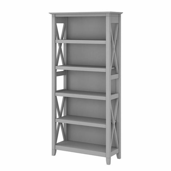 Bowery Hill 5 Shelves Coastal Wood Tall Bookcase in Cape Cod Gray
