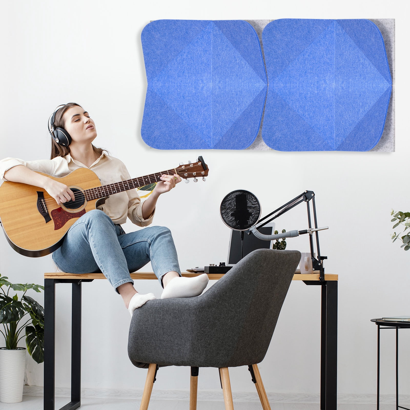 DOLLAR BOSS 8 Pcs Felt Cork Board Tiles, Felt Pin Board Notice Boards, Self Adhesive DIY Bulletin Board Blue Leaf Design Decoration Pin Board for Office Home Wall Decor Stickers Memos Photos Display