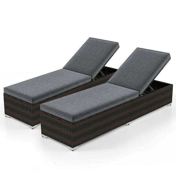 Gymax 2 PCS Outdoor Chaise Lounge w/ Long Seat Cushion Heavy-Duty Metal Frame
