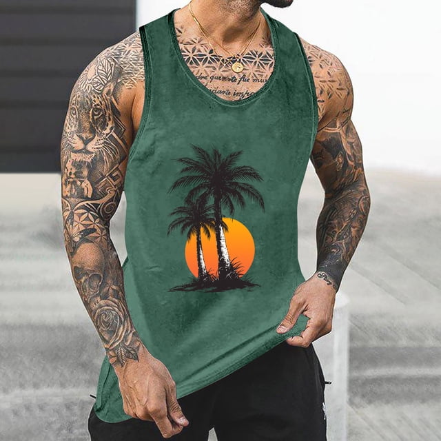 Débardeur pour Hommes, Débardeur Homme Sans Couleur Dégradé Impression Col Rond Fine Bretelle Dos Anti-Fuite Régulier Décontracté Sport Blouses