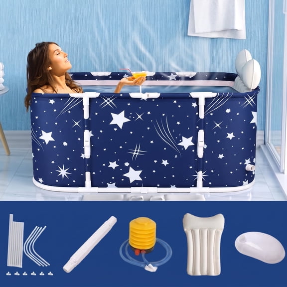 Folding Bathtub for Adult 47in Large Protable Family APS Tub Foldable Soaking Bathing Tub Shower Tub Kit for 2 Person, Pink Bear