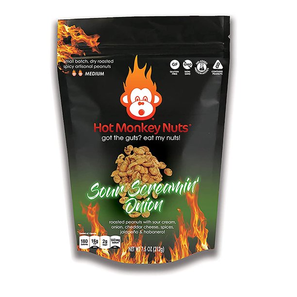 Hot Monkey Nuts Roasted Peanuts with Sour Cream, Onion, Cheddar