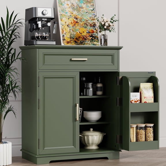 FAGAGA Modern Coffee Bar Cabinet with Storage, 36" Kitchen Buffet Cabinet with Storage Door, Farmhouse Wood Sideboard with Drawer for Kitchen, Dining Room, Reception Room,White