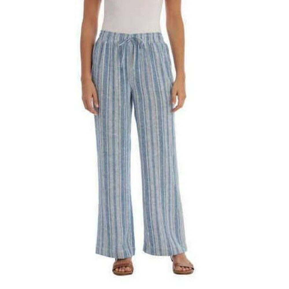 Briggs Ladies' Linen Blend Pull-On Lose Fit Pants, Blue Stripe, XL