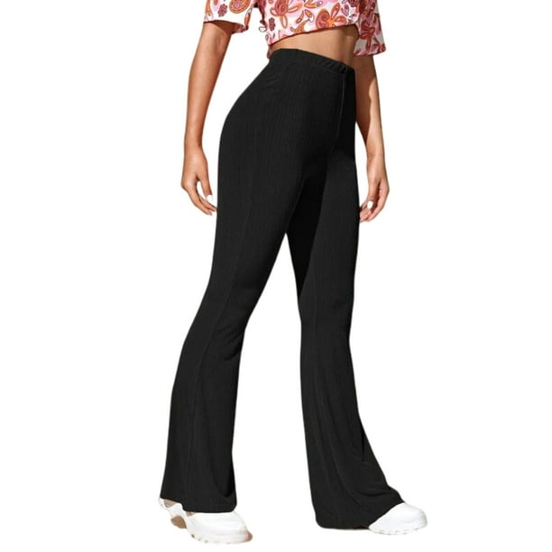 Sexy Dance Women Bell Bottom Wide Leg Palazzo Pants Tummy Control Flare Pant  Casual Trousers High Waist Leggings Black S 