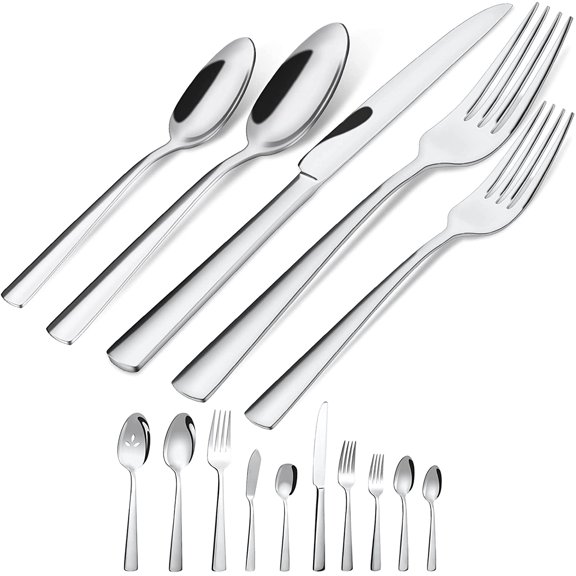 Brightown 45-Piece Silverware Flatware Cutlery Set Service for 8, Durable 18/0 Stainless Steel Tableware in Ergonomic Design Size and Weight, Dishwasher Safe