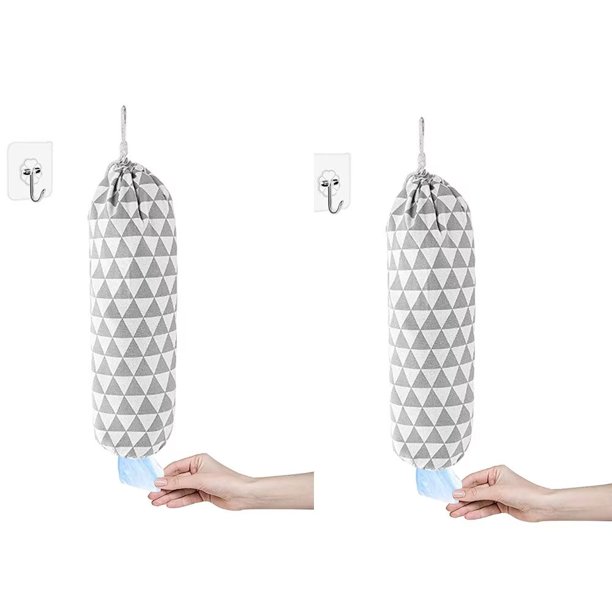 2 piezas (gris) Soporte para bolsas de plástico Dispensador de bolsas de comestibles Bolsa de almacenamiento colgante Organizador de bolsas de basura para suministros de viaje de cocina equipado con 1 gancho ER