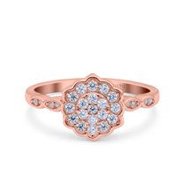 Rose Tone, Simulated Cubic Zirconia Size-7 Flower Wedding Band Engagement Ring 925 Sterling Silver