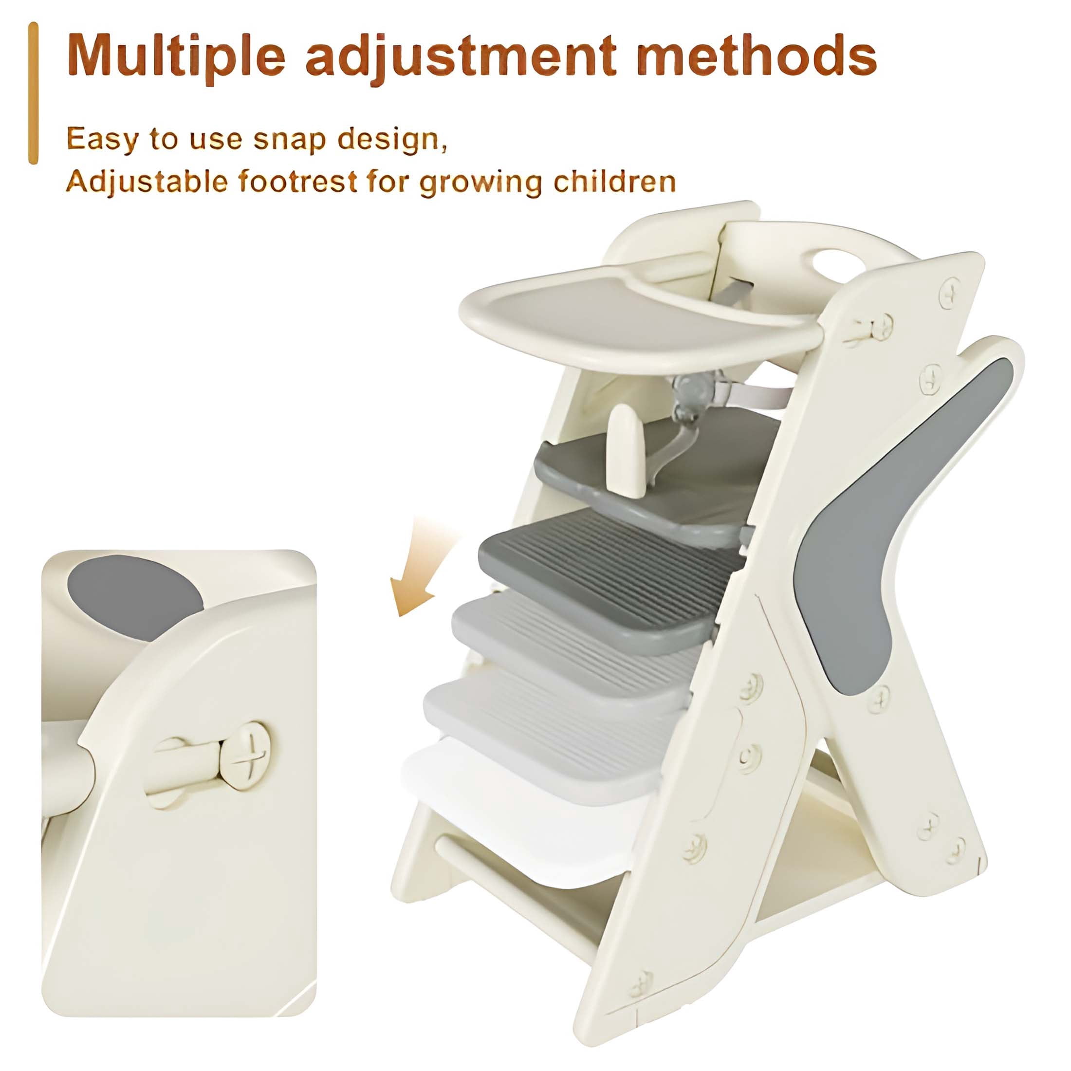 Adjustable Multifunctional High Chair,Child Feeding Seat with 5-Point Safety Harness and Removable Large Tray